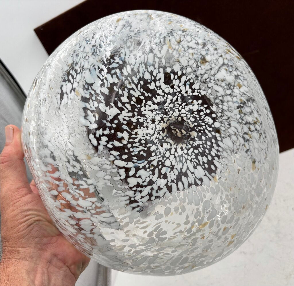 White & Brown Confetti Speckled Blown Glass Bowl