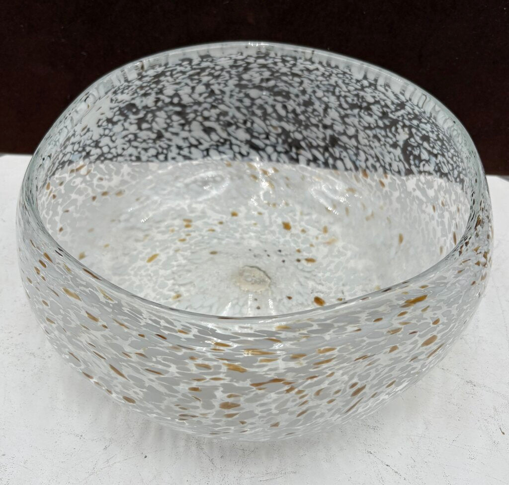 White & Brown Confetti Speckled Blown Glass Bowl