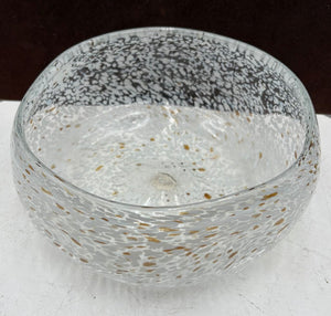White & Brown Confetti Speckled Blown Glass Bowl