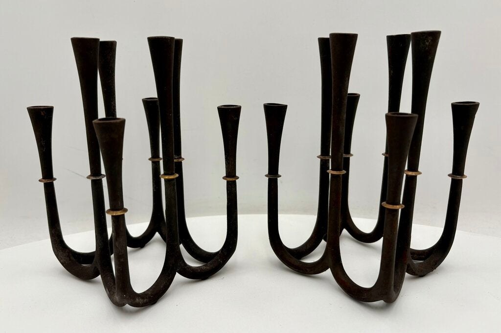Vintage Dansk Jens Quistgaard Iron & Brass 8 Stick Candelabra