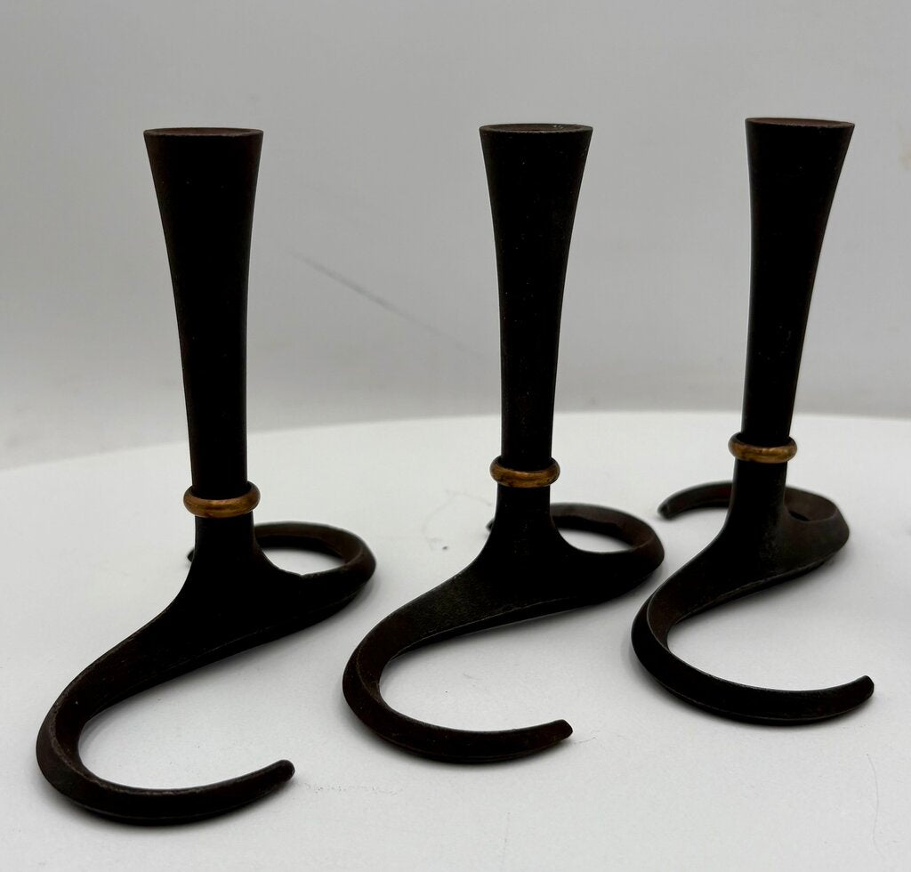 Vintage Dansk Jens Quistgaard Iron & Brass "S" Candle Holders (3Pcs)