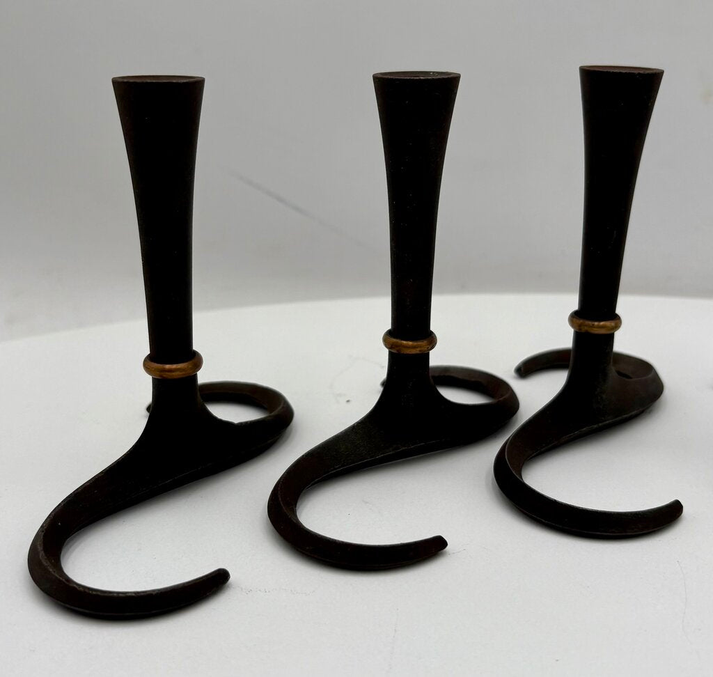 Vintage Dansk Jens Quistgaard Iron & Brass "S" Candle Holders (3Pcs)