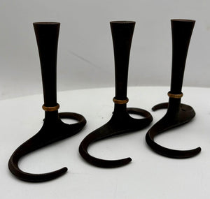 Vintage Dansk Jens Quistgaard Iron & Brass "S" Candle Holders (3Pcs)