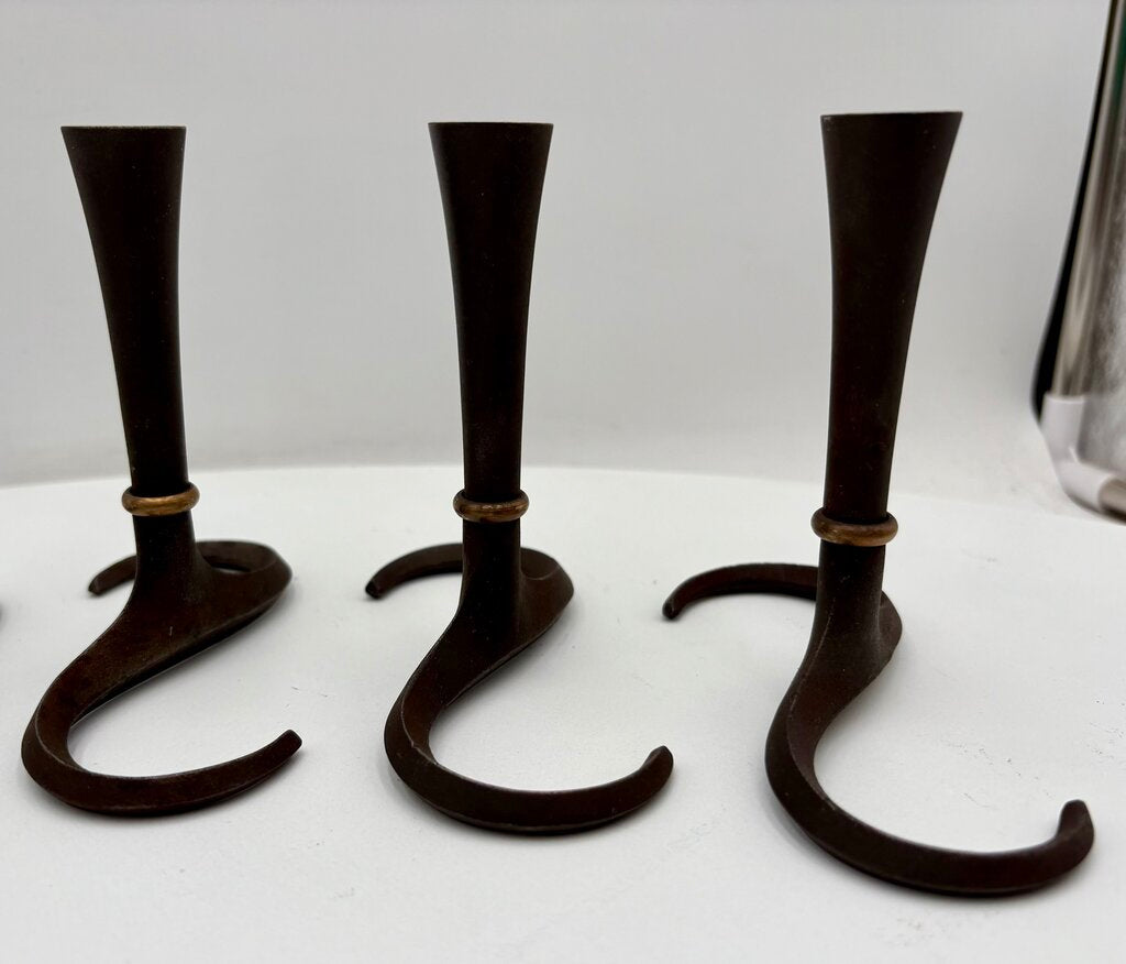 Vintage Dansk Jens Quistgaard Iron & Brass "S" Candle Holders (3Pcs)