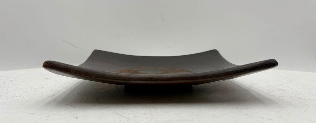 Japanese Square Brown Clay Etched Center Symbol Sushi Plates 8" (4Pcs)