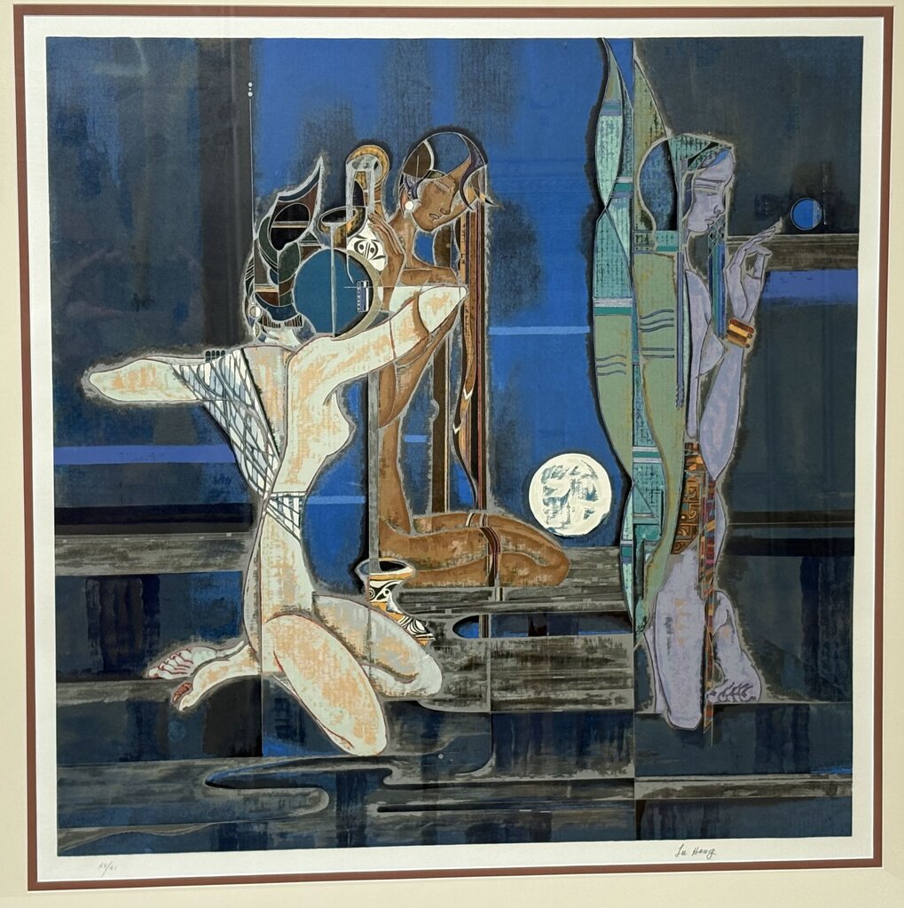 Lu Hong Full Moon & Water #65/68 Signed Serigraph on Rice Paper