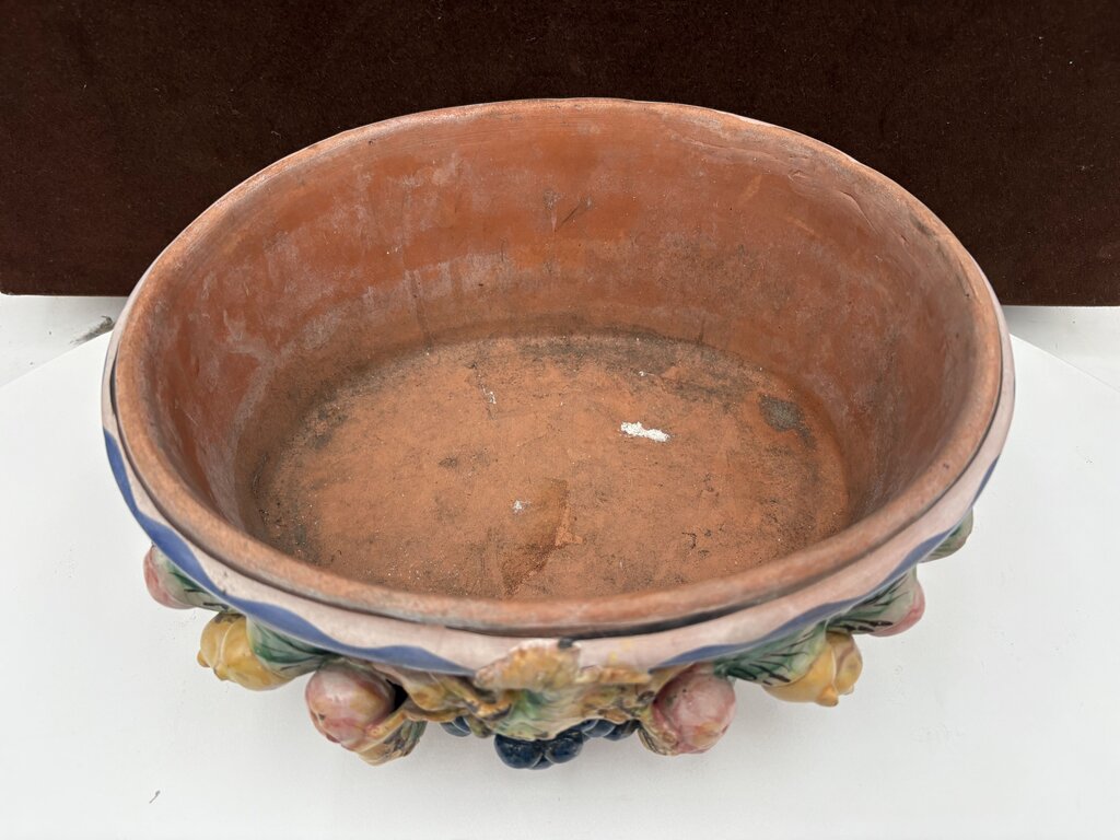 Vintage Vietri Italian Terracotta Fruit Motif Oval Pot