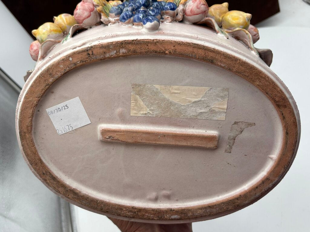Vintage Vietri Italian Terracotta Fruit Motif Oval Pot
