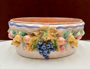Vintage Vietri Italian Terracotta Fruit Motif Oval Pot
