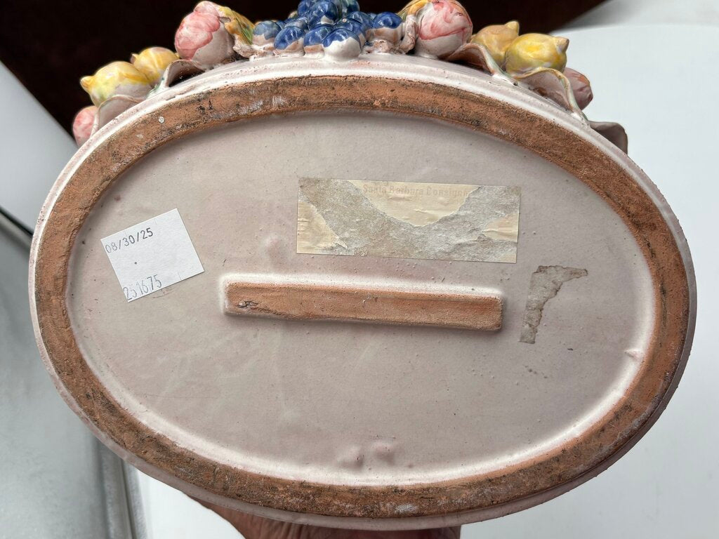 Vintage Vietri Italian Terracotta Fruit Motif Oval Pot