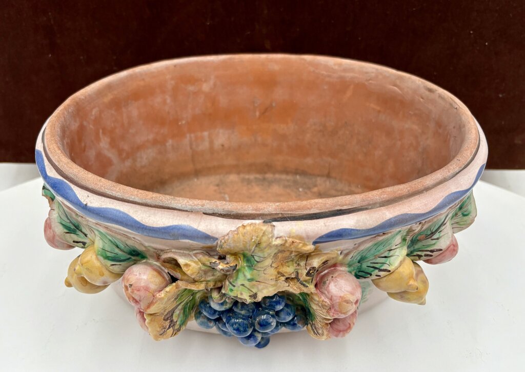 Vintage Vietri Italian Terracotta Fruit Motif Oval Pot