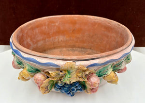 Vintage Vietri Italian Terracotta Fruit Motif Oval Pot