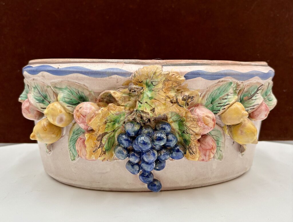 Vintage Vietri Italian Terracotta Fruit Motif Oval Pot
