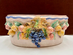 Vintage Vietri Italian Terracotta Fruit Motif Oval Pot