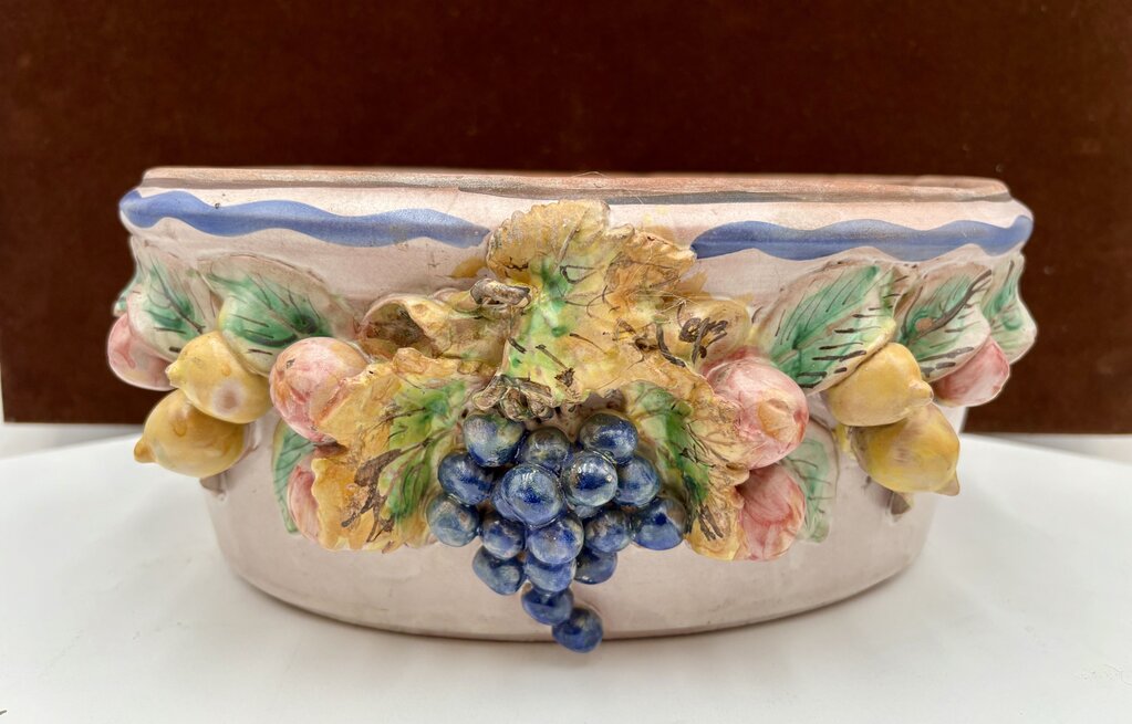 Vintage Vietri Italian Terracotta Fruit Motif Oval Pot