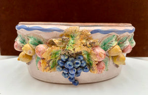 Vintage Vietri Italian Terracotta Fruit Motif Oval Pot