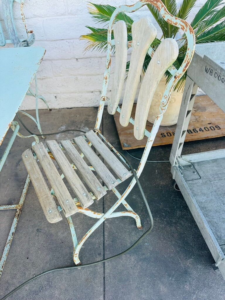 French Patio Metal & Wood Dining Set (table + 6 chairs ) 43x55