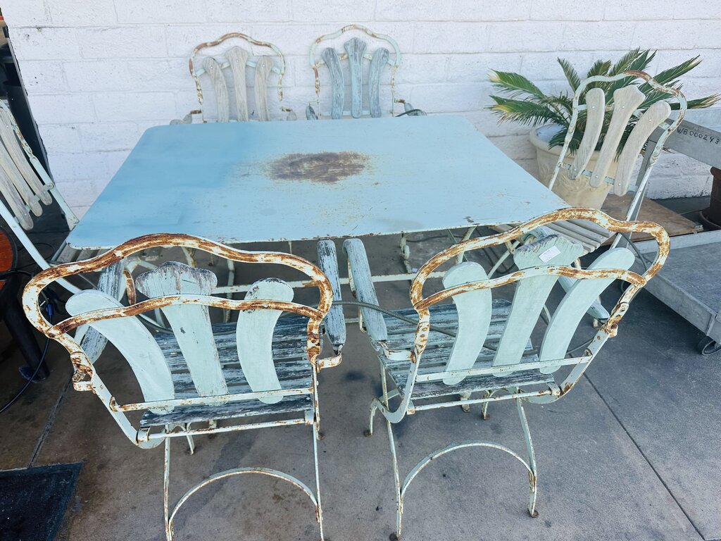 French Patio Metal & Wood Dining Set (table + 6 chairs ) 43x55