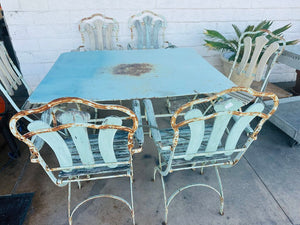 French Patio Metal & Wood Dining Set (table + 6 chairs ) 43x55