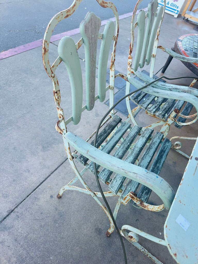 French Patio Metal & Wood Dining Set (table + 6 chairs ) 43x55