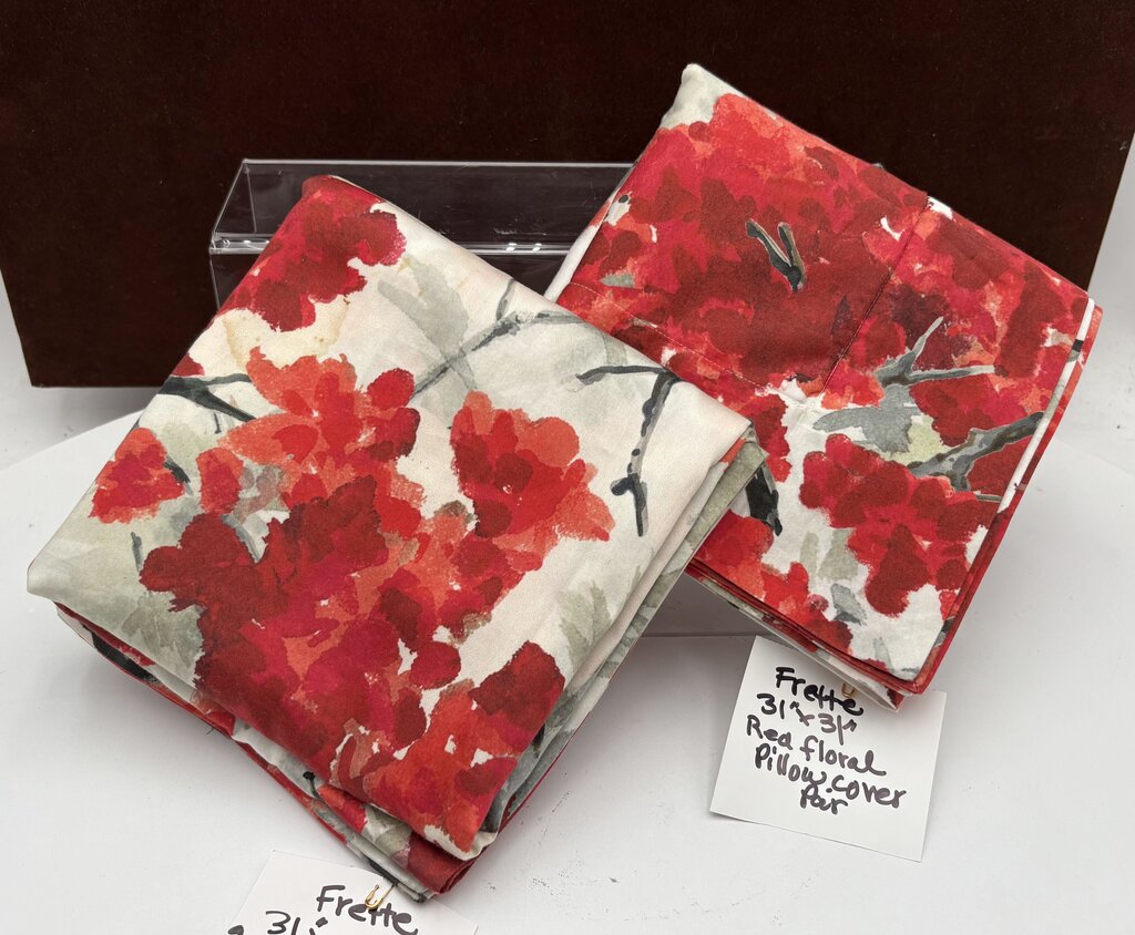 Frette Italy Japanese Style Red Floral Pillow Shams (PAIR)