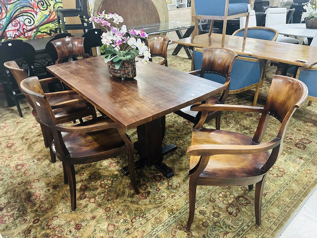 Balinese Style Dining Table + 6 Chairs (63x35x29)