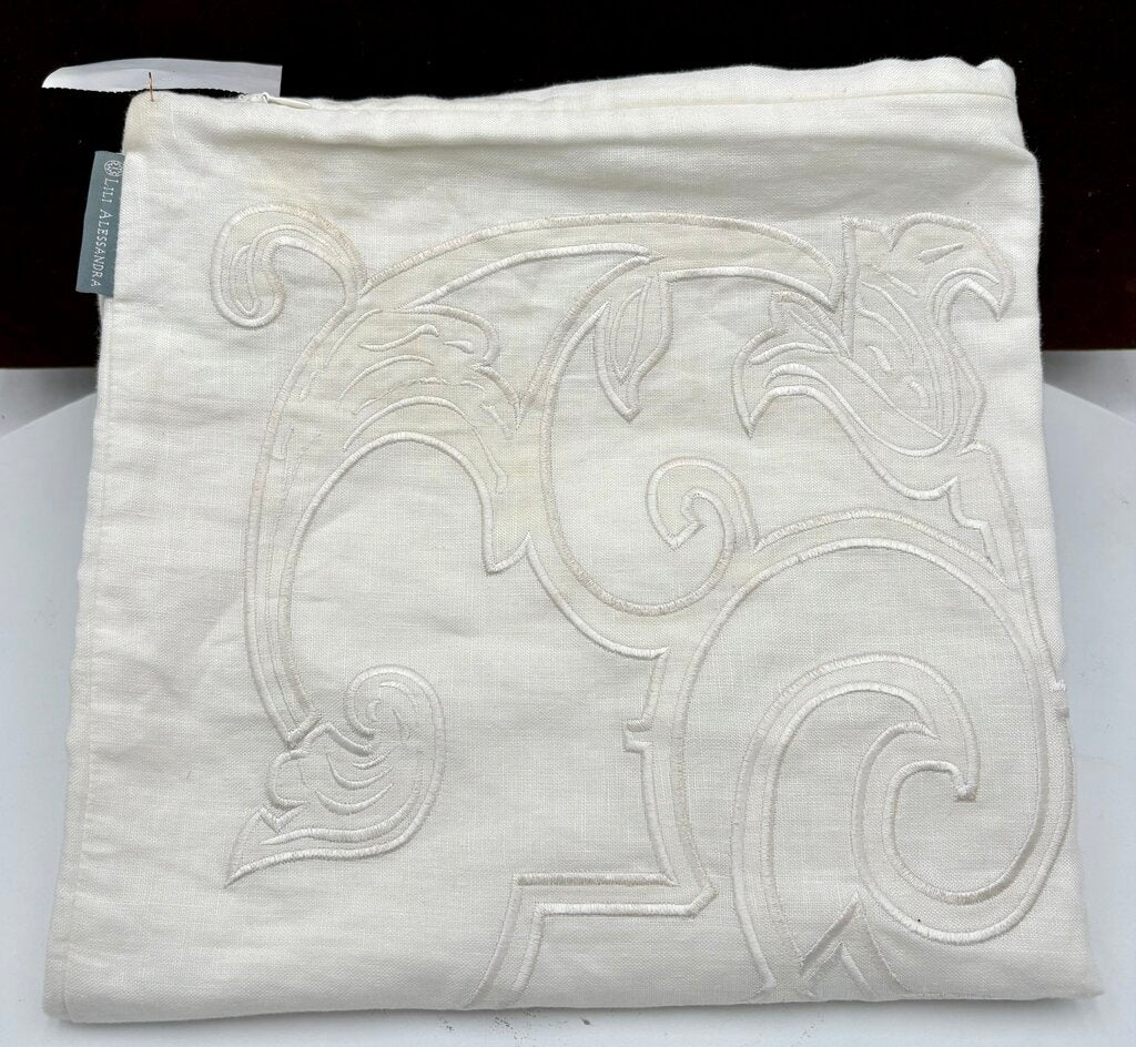 Lili Alessandro White Linen Embroidered Pattern Pillow Sham