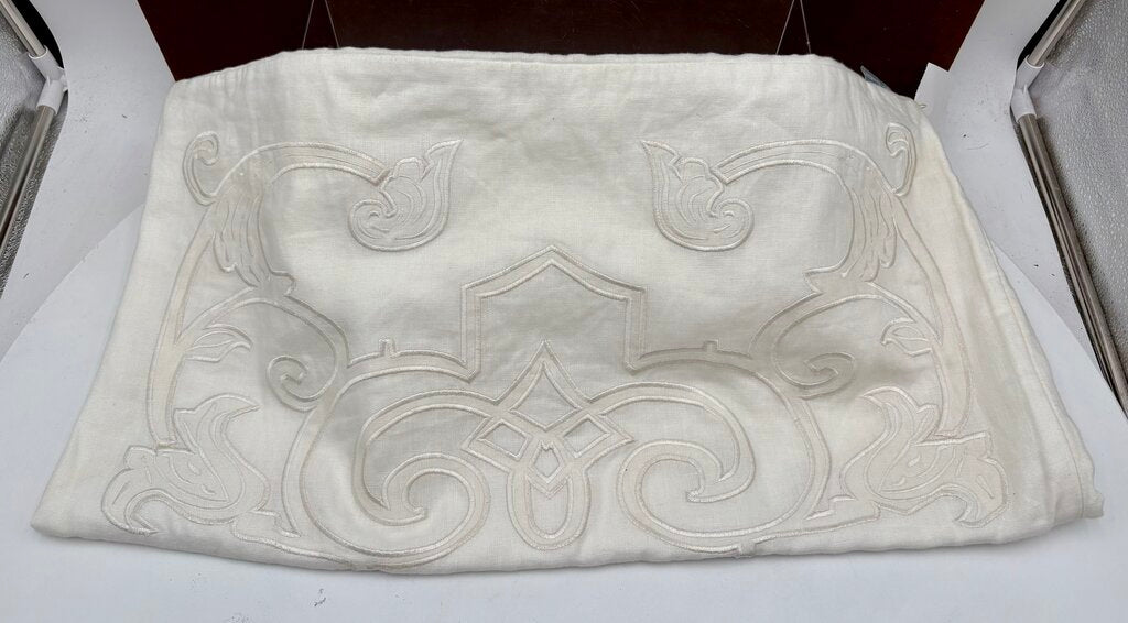 Lili Alessandro White Linen Embroidered Pattern Pillow Sham