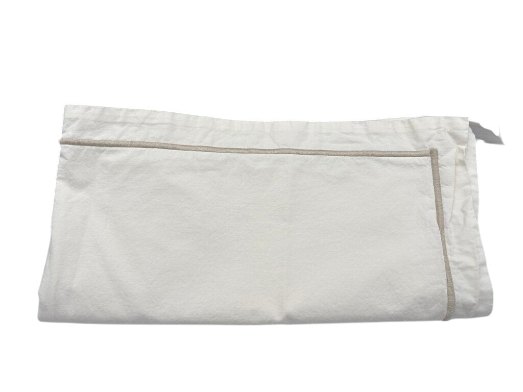 Noble Excellence Ivory Ecru Cotton Taupe Trim Pillow Case by Miss Daisy's Consignment & Auction House