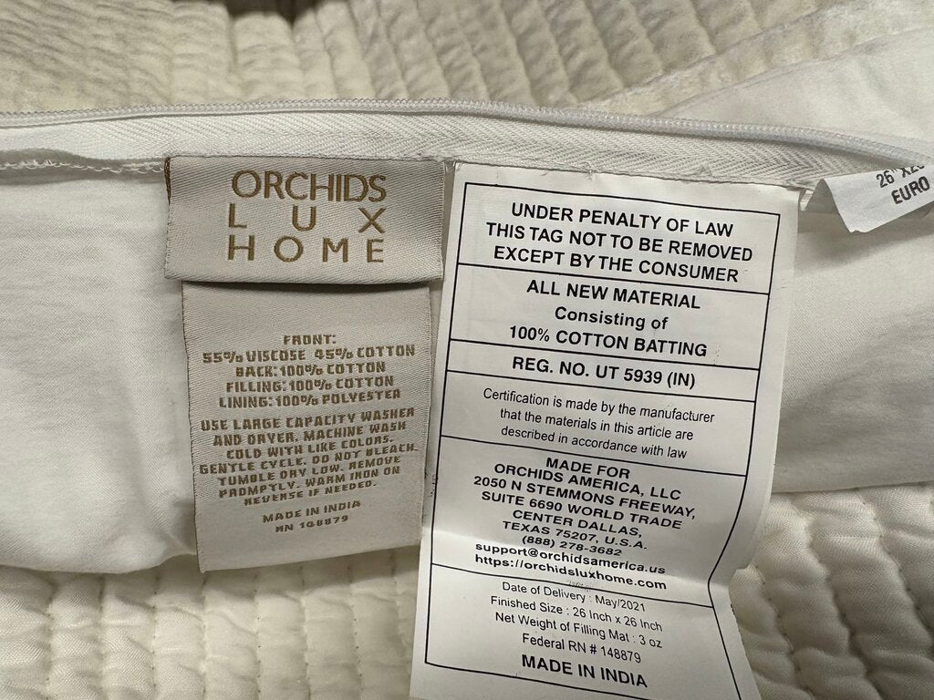Orchids Lux Home Spencer White Velvet Quilted Euro Sham