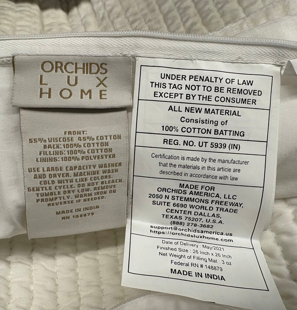 Orchids Lux Home Spencer White Velvet Quilted Euro Sham