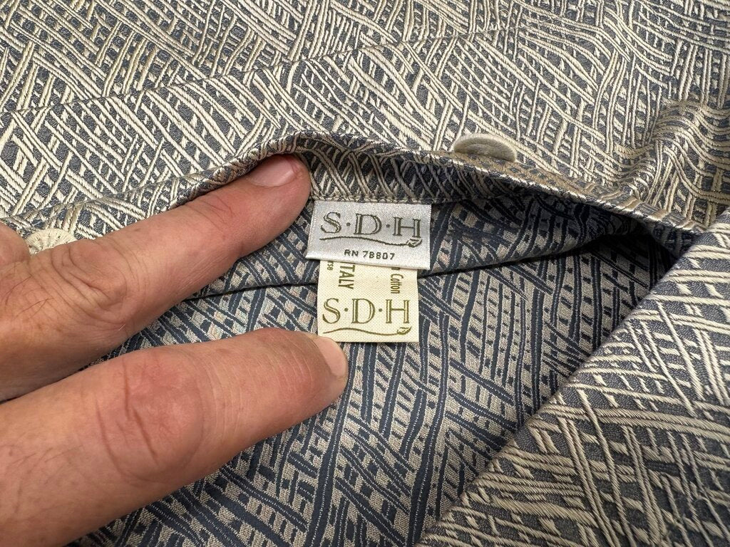 S.D.H. Italy Cotton & Silk Charcoal Gray & Cream Geometric Line Square Print Pillow Sham