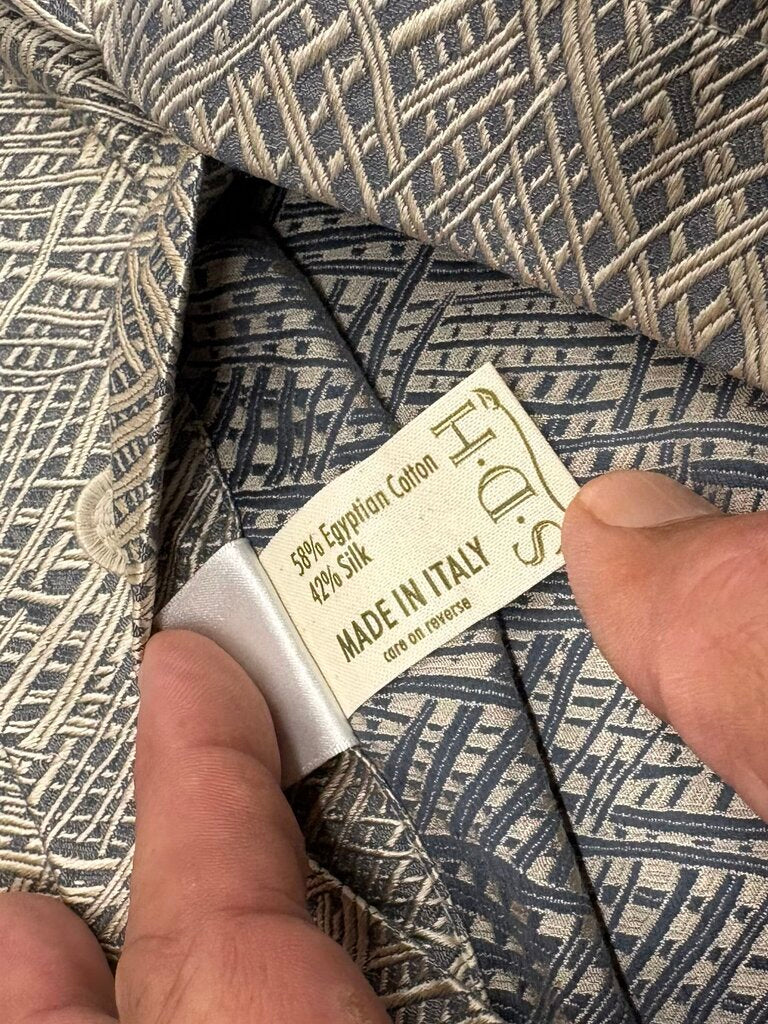 S.D.H. Italy Cotton & Silk Charcoal Gray & Cream Geometric Line Square Print Pillow Sham