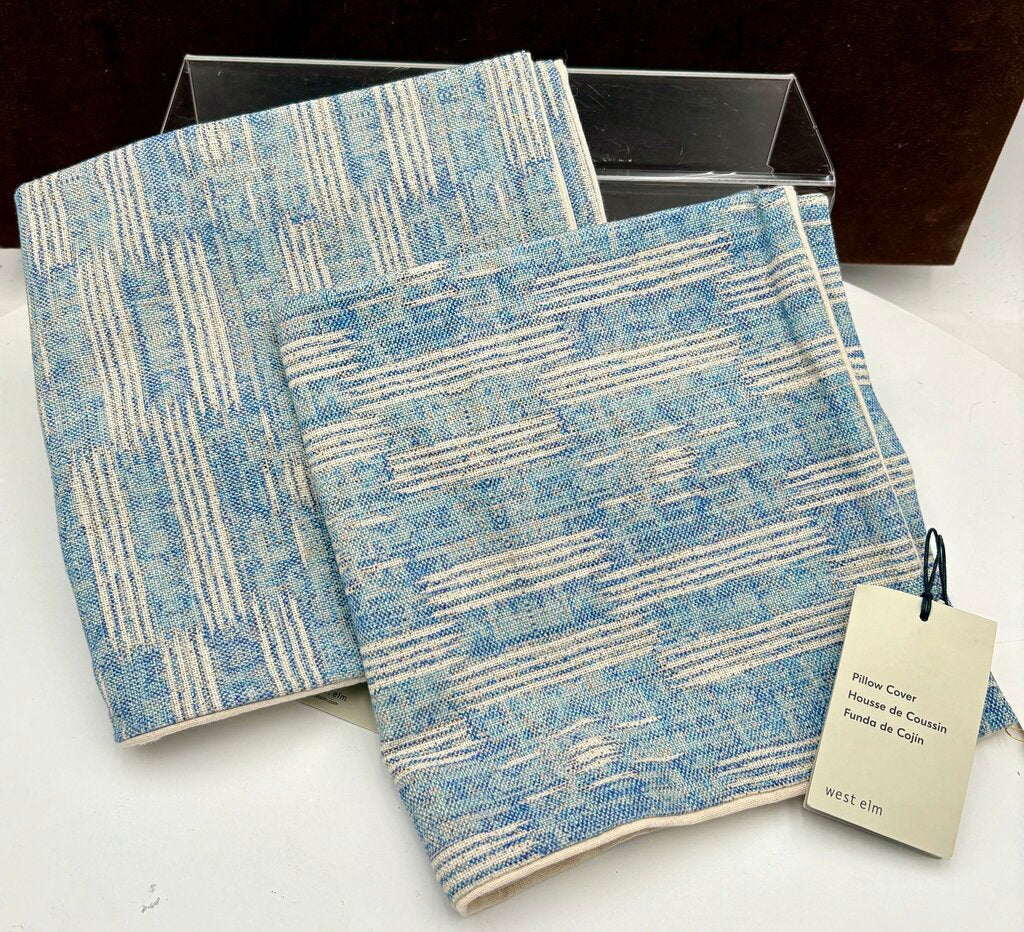 West Elm Cotton Checkered Ikat Marina Blue Pillow Covers (PAIR)