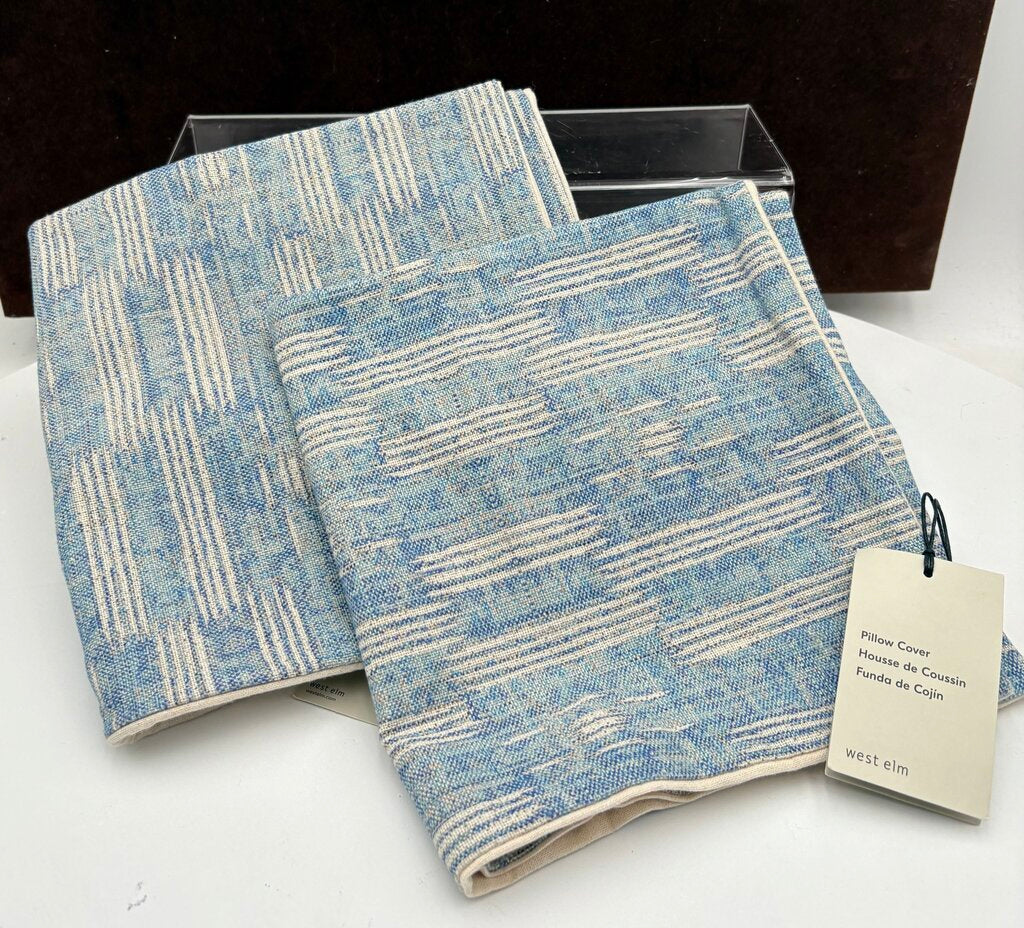 West Elm Cotton Checkered Ikat Marina Blue Pillow Covers (PAIR)