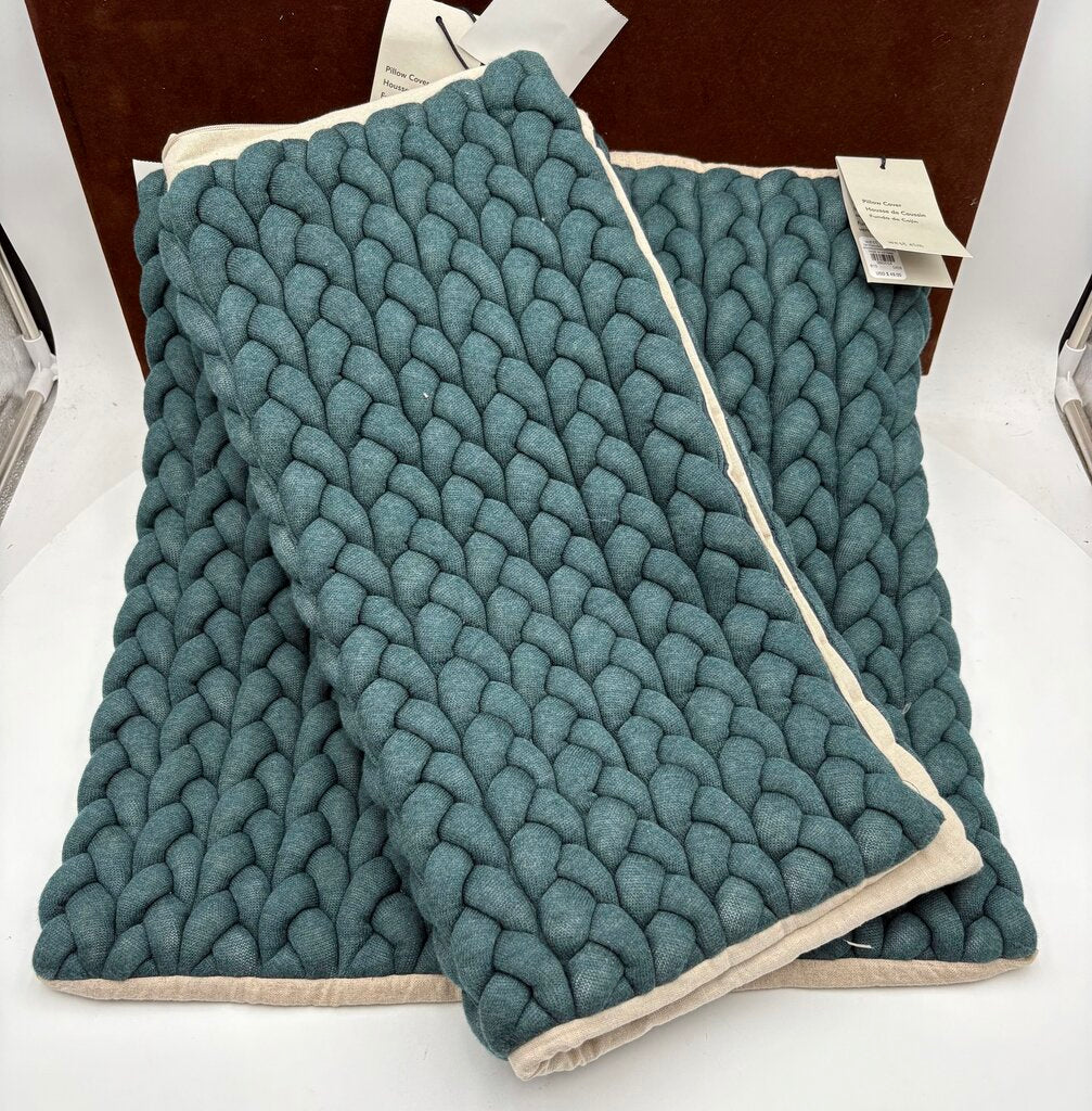 West Elm Cotton Gun Metak Blue Braided Jersey Pillow Cases (PAIR)