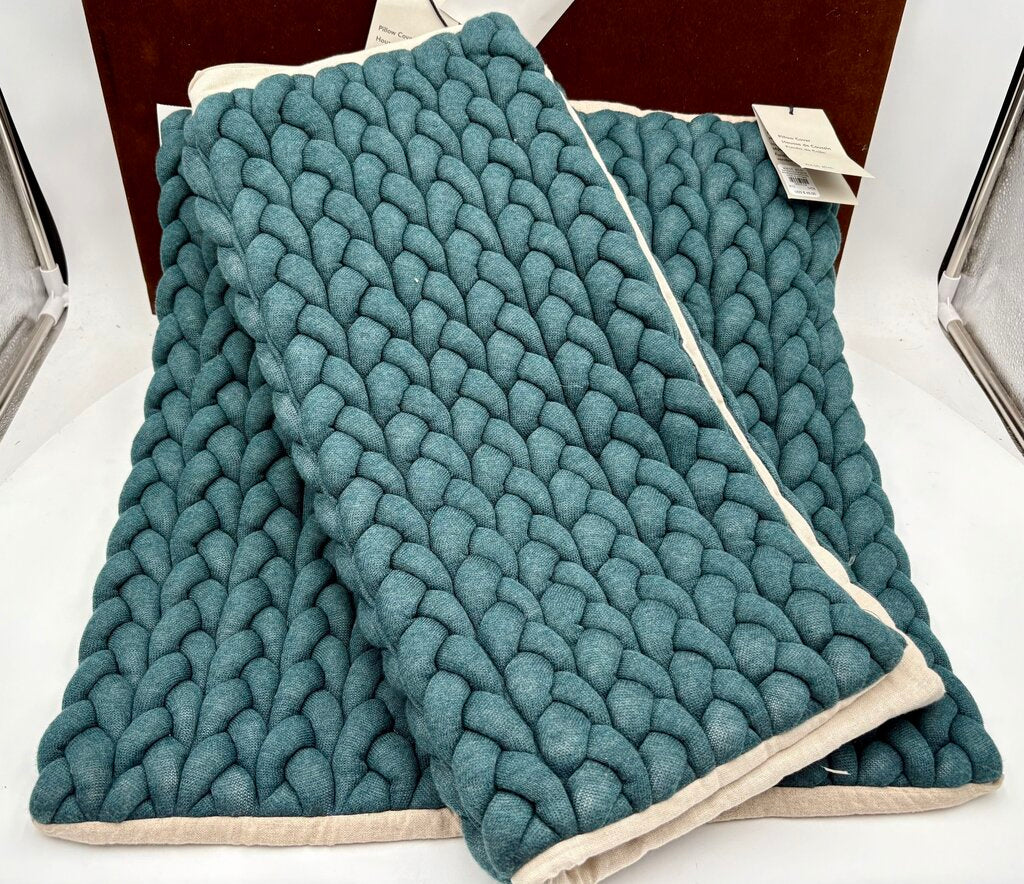 West Elm Cotton Gun Metak Blue Braided Jersey Pillow Cases (PAIR)