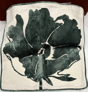 Custom Cotton Piped Green Flocked Flower on Ivory Pillow Cover