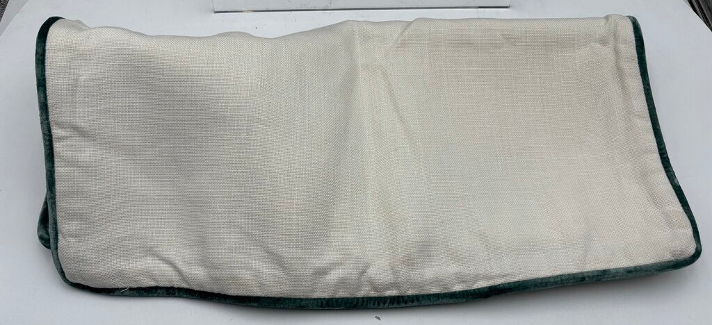 Custom Cotton Piped Green Flocked Flower on Ivory Pillow Cover