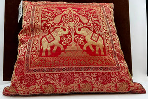 Macy's Red & Gold Silk Cotton Elephant Motif Pillow
