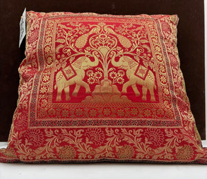 Macy's Red & Gold Silk Cotton Elephant Motif Pillow