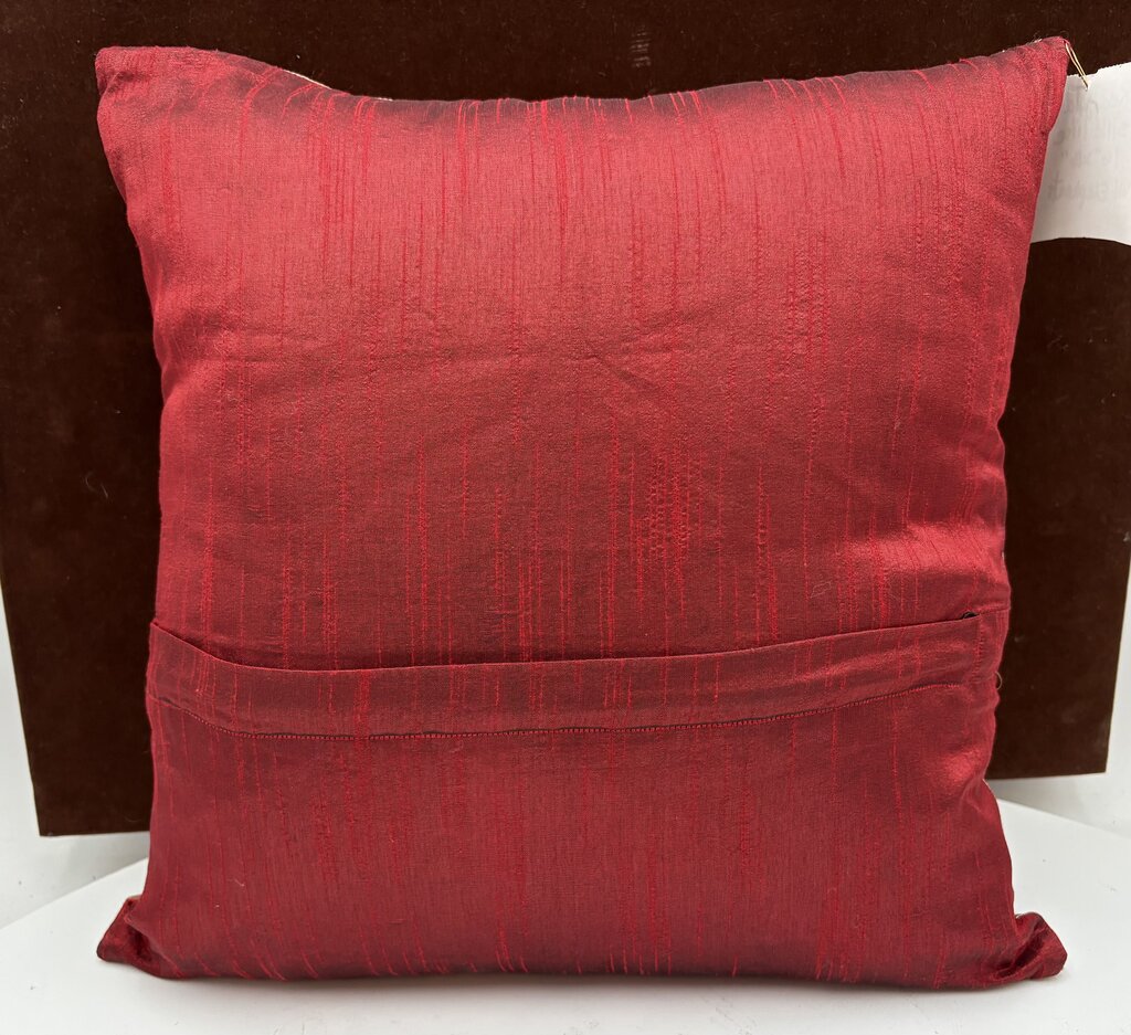 Macy's Red & Gold Silk Cotton Elephant Motif Pillow