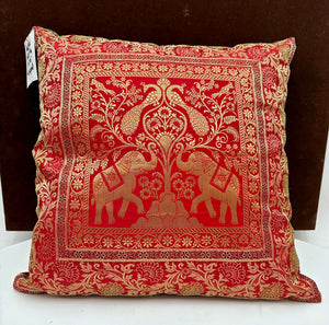 Macy's Red & Gold Silk Cotton Elephant Motif Pillow
