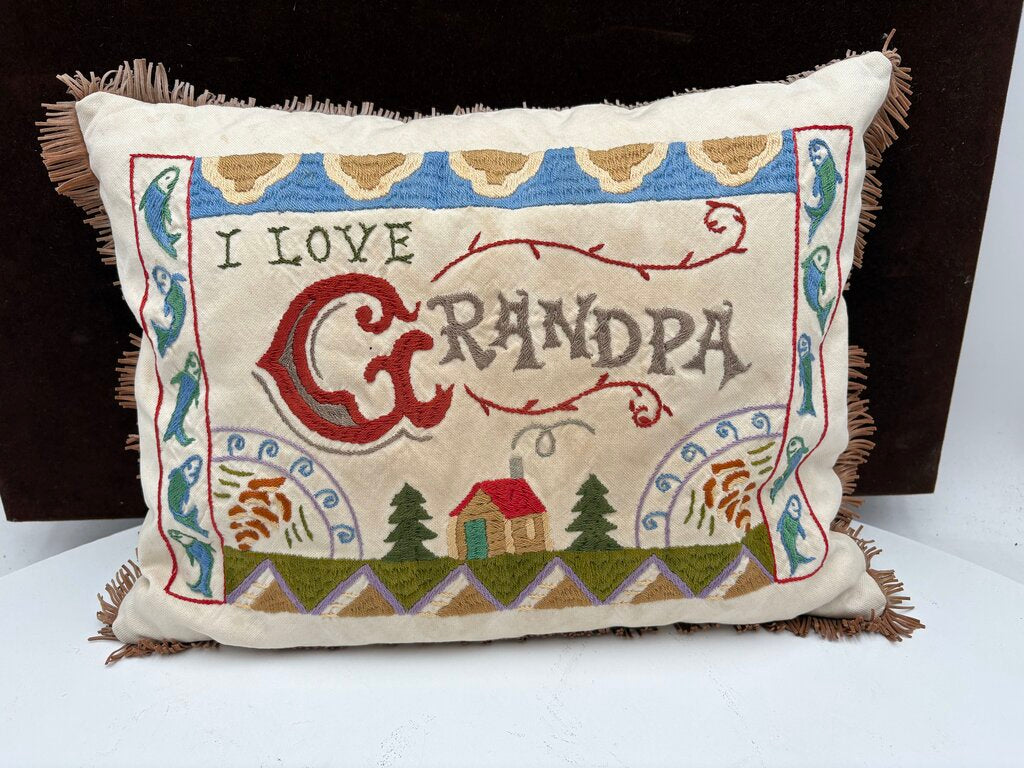 CatStudio Embroidered I Love Grandpa Lumbar Pillow