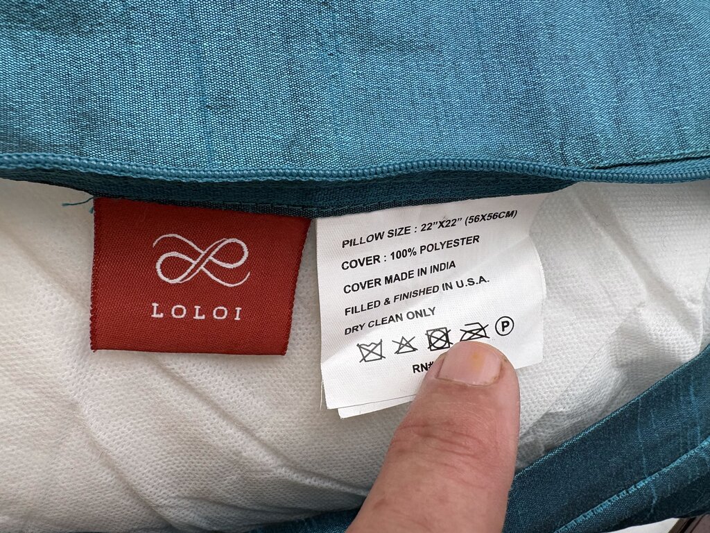 Loloi Aqua Marine Embroidered Poppy Motif Pillow