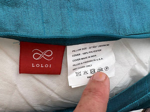 Loloi Aqua Marine Embroidered Poppy Motif Pillow