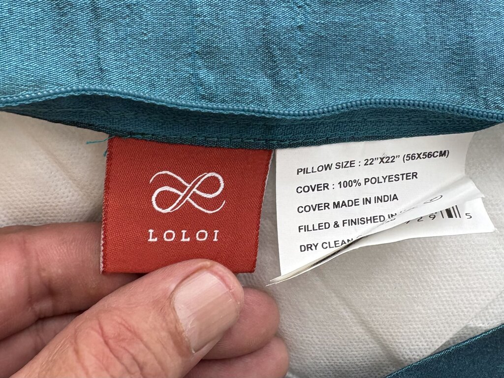 Loloi Aqua Marine Embroidered Poppy Motif Pillow