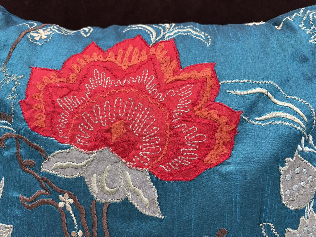 Loloi Aqua Marine Embroidered Poppy Motif Pillow