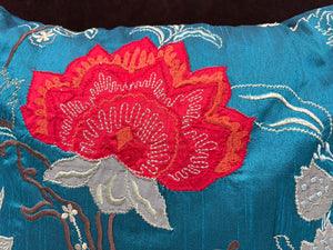 Loloi Aqua Marine Embroidered Poppy Motif Pillow