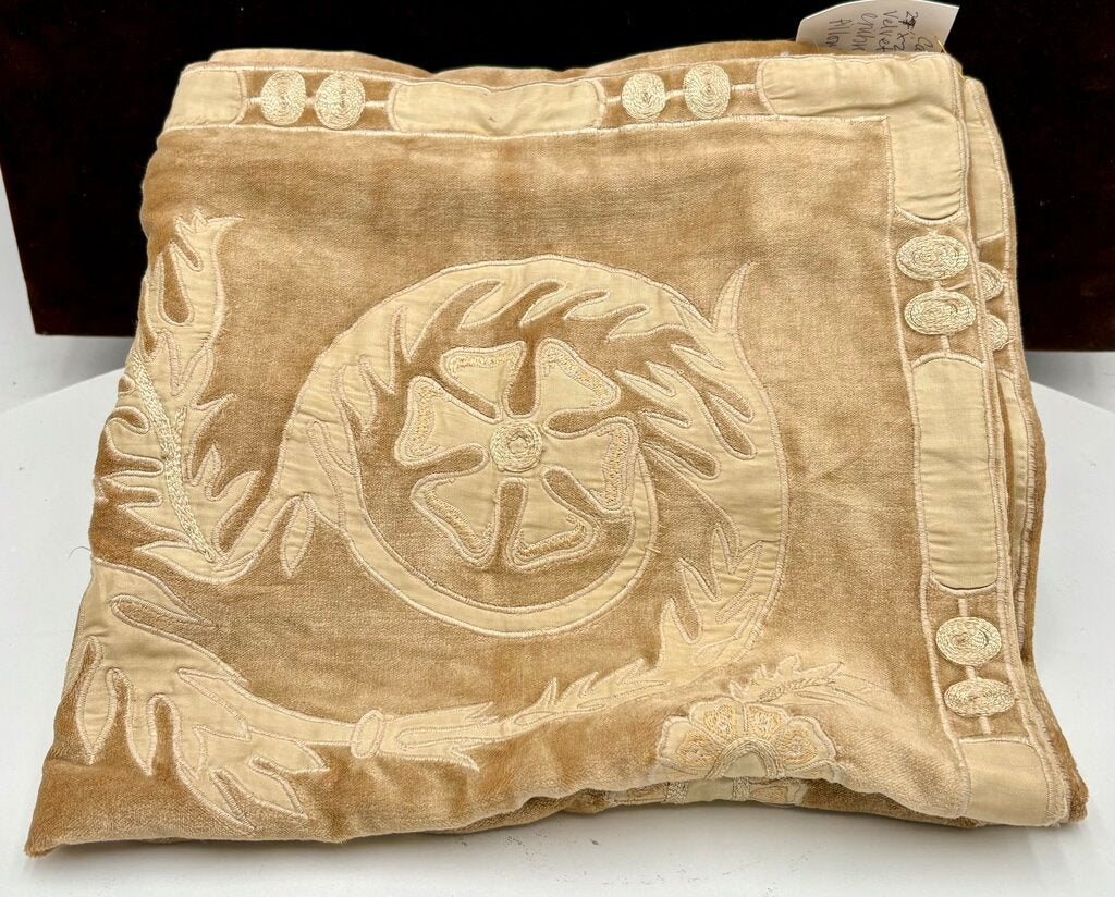 Callisto Home Golden Plush Velvet Floral Embroidered Pillow Cover